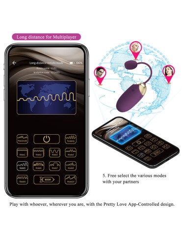 PRETTY LOVE KLAY VIBRADOR HUEVO CON EMPUJE APP CONTROL MORADO