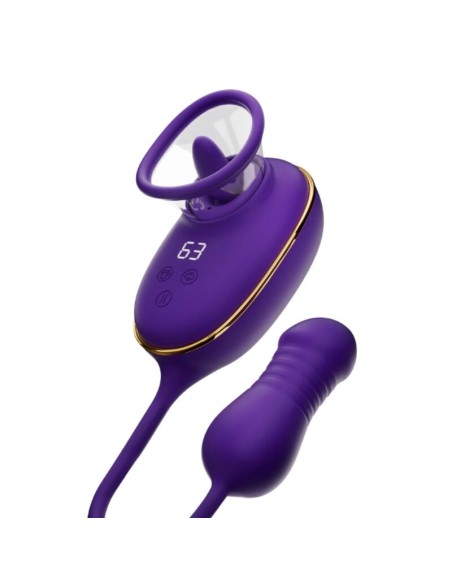 SHEEO SUCCIONADOR DE CLATORIS CON EFECTO LICKING Y ESTIMULADOR ANAL MORADO