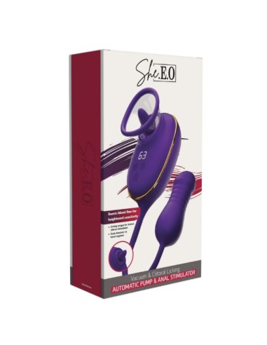 SHEEO SUCCIONADOR DE CLATORIS CON EFECTO LICKING Y ESTIMULADOR ANAL MORADO