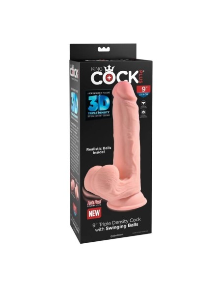KING COCK PLUS DILDO REALISTA TRIPLE DENSIDAD CON TESTACULOS OSCILANTES 23 CM COLOR NATURAL