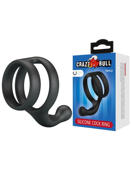 CRAZY BULL YANCY ANILLO DOBLE PARA PENE Y TESTACULOS SILICONA NEGRO