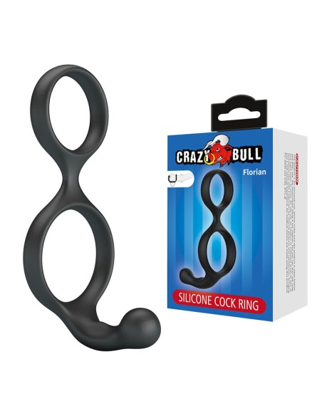 CRAZY BULL FLORIAN ANILLO DOBLE PARA PENE Y TESTACULOS SILICONA NEGRO