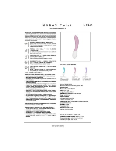 LELO MONA TWIST VIBRADOR PARA PUNTO G RECARGABLE APP CONTROL LAVANDA