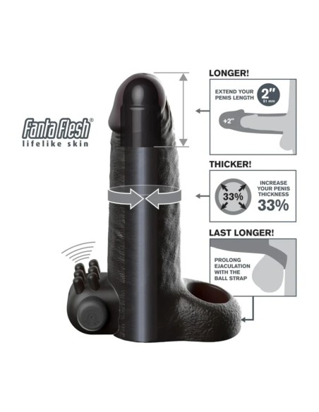 FANTASY X TENSIONS FUNDA EXTENSORA VIBRATORIA REALISTA FEEL 5 CM COLOR NEGRO