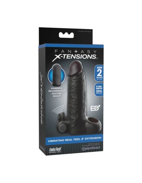 FANTASY X TENSIONS FUNDA EXTENSORA VIBRATORIA REALISTA FEEL 5 CM COLOR NEGRO