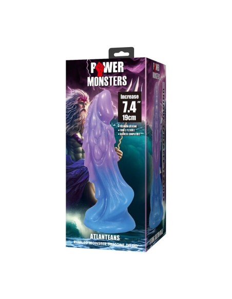 POWER MONSTERS ATLANTEANS DILDO REALASTICO CON VENTOSA 19 CM A 5 CM AZUL Y MORADO