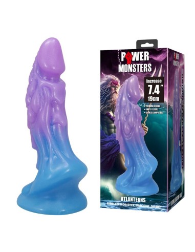 POWER MONSTERS ATLANTEANS DILDO REALASTICO CON VENTOSA 19 CM A 5 CM AZUL Y MORADO