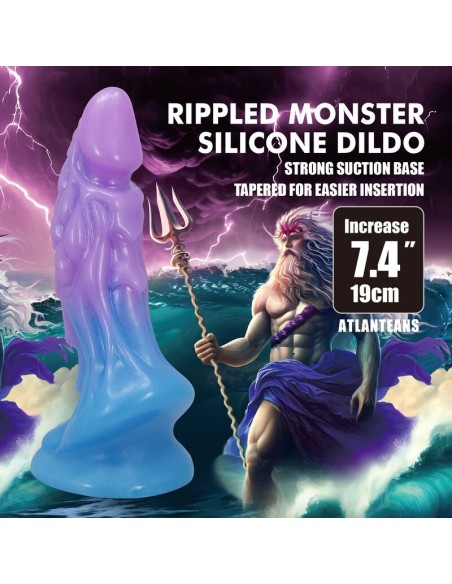 POWER MONSTERS ATLANTEANS DILDO REALASTICO CON VENTOSA 19 CM A 5 CM AZUL Y MORADO