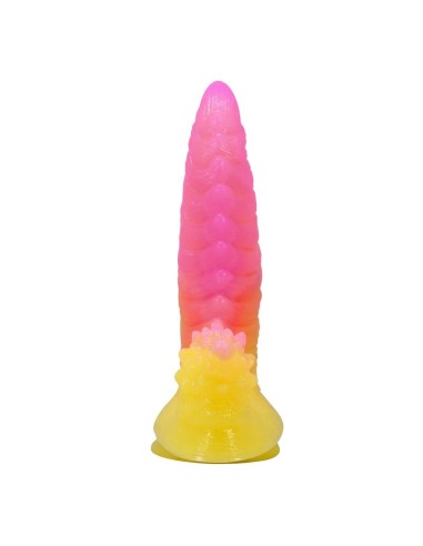 POWER MONSTERS RIPPLIED MONSTER DILDO FANTASAA CON VENTOSA 225 CM A 55 CM ROSA Y AMARILLO