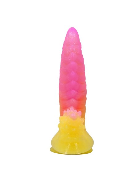 POWER MONSTERS RIPPLIED MONSTER DILDO FANTASAA CON VENTOSA 225 CM A 55 CM ROSA Y AMARILLO