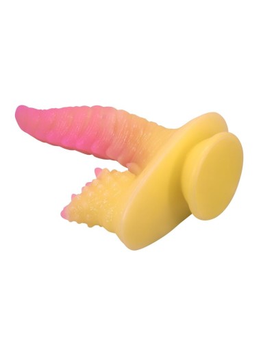 POWER MONSTERS RIPPLIED MONSTER DILDO FANTASAA CON VENTOSA 225 CM A 55 CM ROSA Y AMARILLO