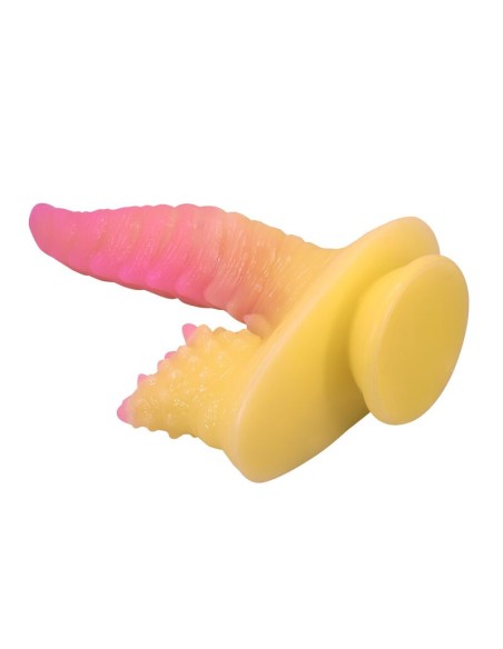 POWER MONSTERS RIPPLIED MONSTER DILDO FANTASAA CON VENTOSA 225 CM A 55 CM ROSA Y AMARILLO