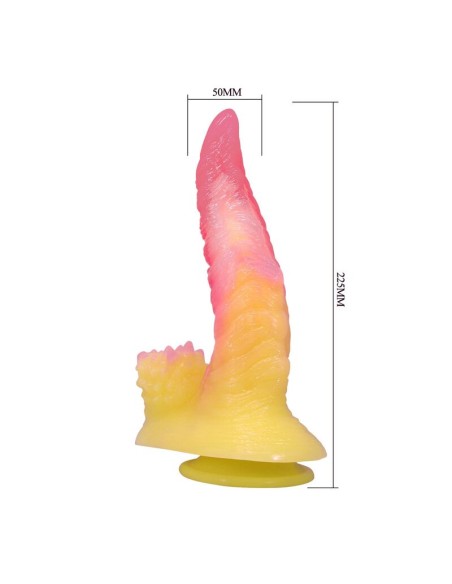 POWER MONSTERS RIPPLIED MONSTER DILDO FANTASAA CON VENTOSA 225 CM A 55 CM ROSA Y AMARILLO