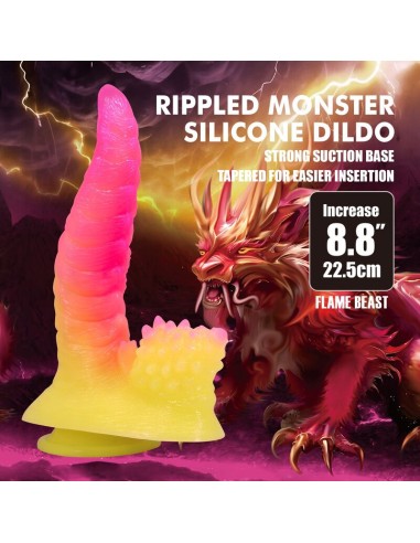 POWER MONSTERS RIPPLIED MONSTER DILDO FANTASAA CON VENTOSA 225 CM A 55 CM ROSA Y AMARILLO