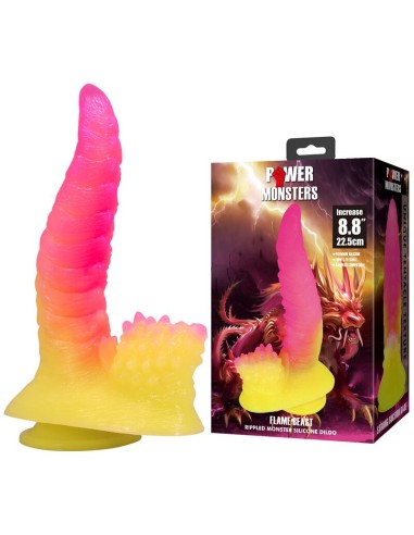 POWER MONSTERS RIPPLIED MONSTER DILDO FANTASAA CON VENTOSA 225 CM A 55 CM ROSA Y AMARILLO