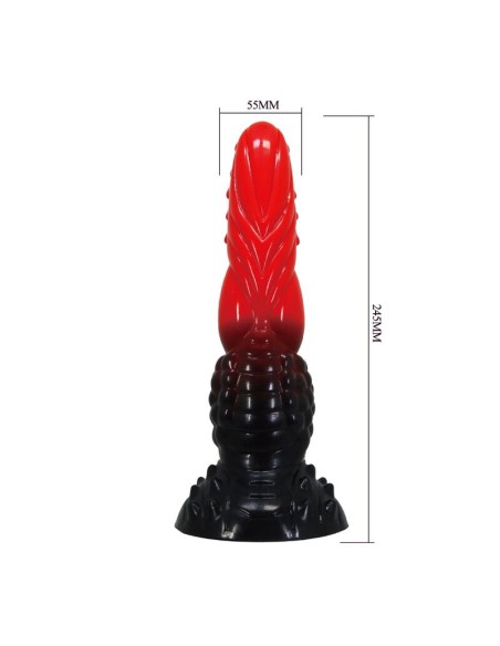 POWER MONSTERS FIRE DRAGON DILDO FANTASAA CON VENTOSA 245 CM A 58 CM ROJO Y NEGRO