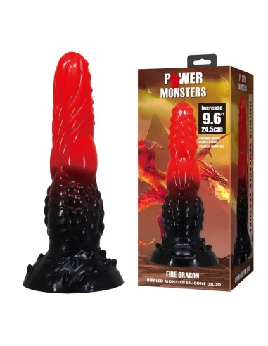 POWER MONSTERS FIRE DRAGON DILDO FANTASAA CON VENTOSA 245 CM A 58 CM ROJO Y NEGRO