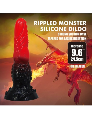 POWER MONSTERS FIRE DRAGON DILDO FANTASAA CON VENTOSA 245 CM A 58 CM ROJO Y NEGRO