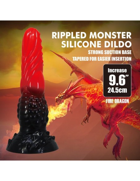 POWER MONSTERS FIRE DRAGON DILDO FANTASAA CON VENTOSA 245 CM A 58 CM ROJO Y NEGRO