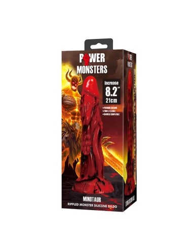 POWER MONSTERS MINOTAUR DILDO FANTASAA CON VENTOSA 21 CM A 5 CM ROJO Y NEGRO