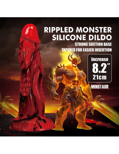 POWER MONSTERS MINOTAUR DILDO FANTASAA CON VENTOSA 21 CM A 5 CM ROJO Y NEGRO