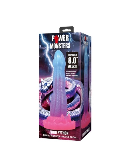 POWER MONSTERS VOID PYTHON DILDO FANTASAA CON VENTOSA 205 CM A 52 CM AZUL LILA Y ROSA