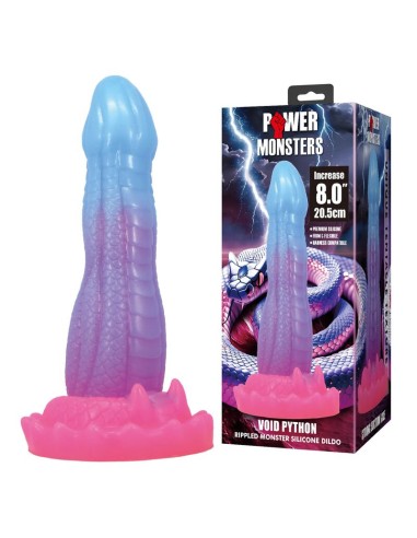 POWER MONSTERS VOID PYTHON DILDO FANTASAA CON VENTOSA 205 CM A 52 CM AZUL LILA Y ROSA