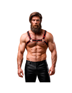 FETISH SUBMISSIVE ATTITUDE ARNAS ECOPIEL PECHO HOMBRE NEGRO ROJO