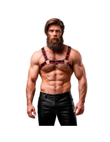 FETISH SUBMISSIVE ATTITUDE ARNAS ECOPIEL PECHO HOMBRE NEGRO ROJO
