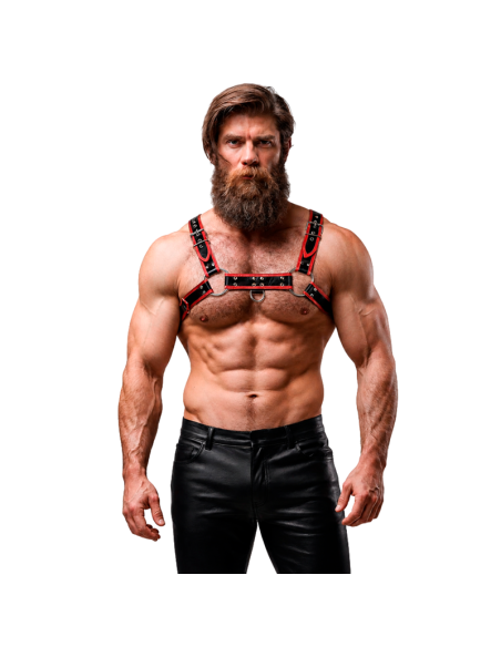 FETISH SUBMISSIVE ATTITUDE ARNAS ECOPIEL PECHO HOMBRE NEGRO ROJO