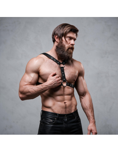 FETISH SUBMISSIVE ATTITUDE ARNAS ECOPIEL PECHO CON DOBLE SUJECIAN Y TACHUELAS HOMBRE
