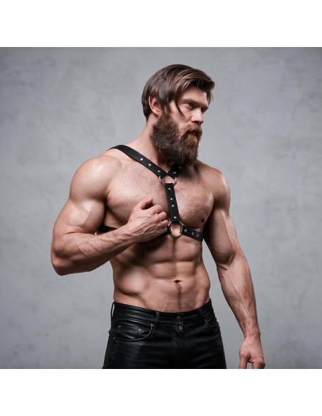 FETISH SUBMISSIVE ATTITUDE ARNAS ECOPIEL PECHO CON DOBLE SUJECIAN Y TACHUELAS HOMBRE