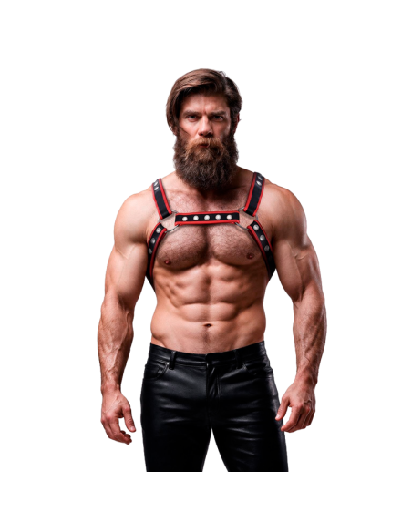 FETISH SUBMISSIVE ATTITUDE ARNAS BULLDOG ECOPIEL PECHO HOMBRE NEGRO ROJO