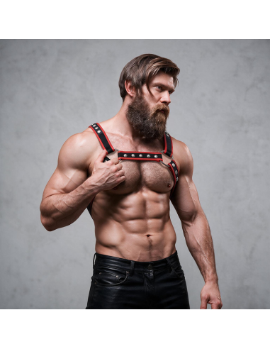 FETISH SUBMISSIVE ATTITUDE ARNAS BULLDOG ECOPIEL PECHO HOMBRE NEGRO ROJO