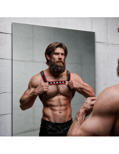 FETISH SUBMISSIVE ATTITUDE ARNAS BULLDOG ECOPIEL PECHO HOMBRE NEGRO ROJO