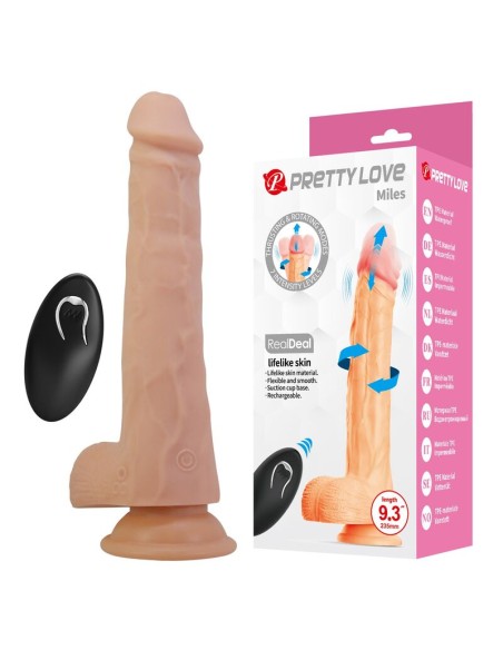 PRETTY LOVE MILES DILDO VIBRADOR CON EMPUJE Y ROTACIAN CONTROL REMOTO 235 CM A 48 CM COLOR NATURAL