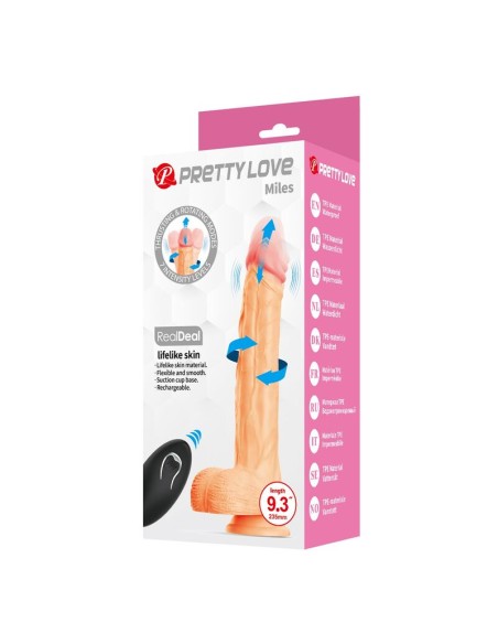 PRETTY LOVE MILES DILDO VIBRADOR CON EMPUJE Y ROTACIAN CONTROL REMOTO 235 CM A 48 CM COLOR NATURAL