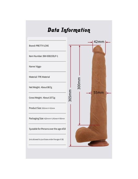 PRETTY LOVE VIGGO DILDO REALISTA TACTO SUAVE CON PIEL DESLIZANTE 365 CM MARRAN