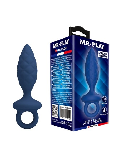 MR PLAY PLUG ANAL TEXTURIZADO CON ANILLA AZUL S