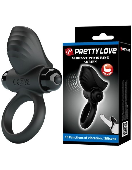 PRETTY LOVE ANILLO VIBRADOR PARA PENE ADRIEN 10 FUNCIONES NEGRO