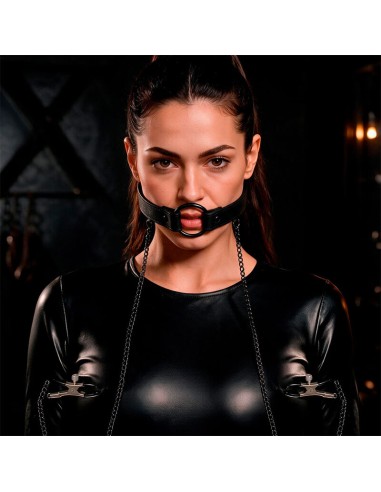 FETISH SUBMISSIVE ANILLA MORDAZA CON PINZAS PARA PEZONES