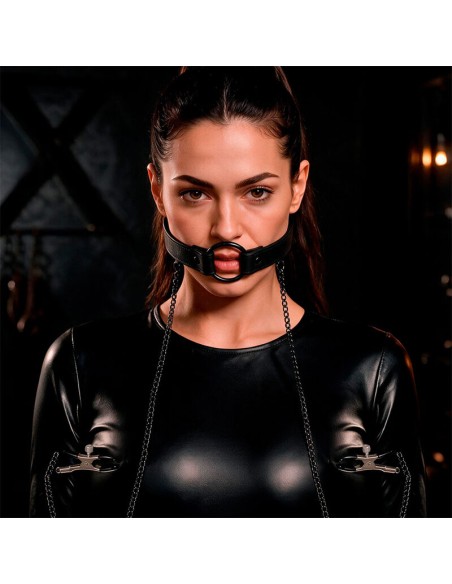 FETISH SUBMISSIVE ANILLA MORDAZA CON PINZAS PARA PEZONES