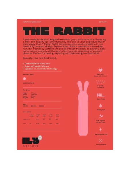 JE JOUE ILY RABBIT BULLET VIBRADOR ANTIMO RECARGABLE