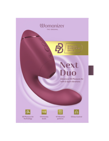 WOMANIZER DUO NEXT ESTIMULADOR VIBRADOR DUAL CLATORIS PUNTOAG ROSA
