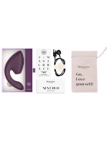 WOMANIZER DUO NEXT ESTIMULADOR VIBRADOR DUAL CLATORIS PUNTOAG MORADO