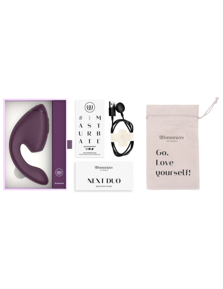 WOMANIZER DUO NEXT ESTIMULADOR VIBRADOR DUAL CLATORIS PUNTOAG MORADO