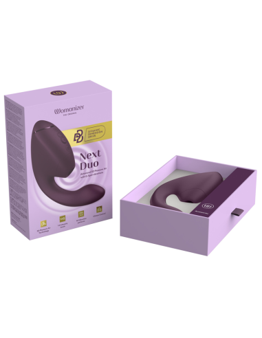WOMANIZER DUO NEXT ESTIMULADOR VIBRADOR DUAL CLATORIS PUNTOAG MORADO
