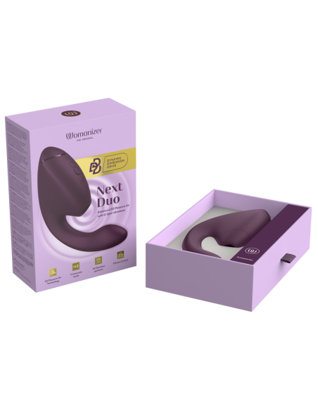 WOMANIZER DUO NEXT ESTIMULADOR VIBRADOR DUAL CLATORIS PUNTOAG MORADO