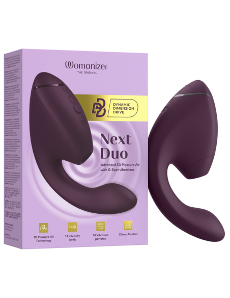 WOMANIZER DUO NEXT ESTIMULADOR VIBRADOR DUAL CLATORIS PUNTOAG MORADO