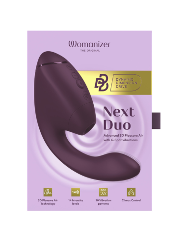 WOMANIZER DUO NEXT ESTIMULADOR VIBRADOR DUAL CLATORIS PUNTOAG MORADO